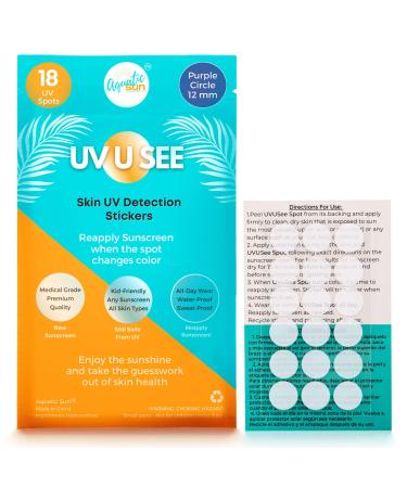 UV Stickers for Sunscreen Reapplication to Avoid Burns - Sunscreen Reminder Stickers You Can Wear All Day - Sweat & Waterproof UV Activated Sunscreen Stickers - Aquatic Sun UV Sticker to Protect Skin 18 Count (Pack of 1)