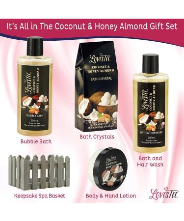 Women's 9 Pc Coconut & Honey Almond Bath Spa Gift Set - Bubble Bath, Body Wash, Lotion, Oil, Candle, Lavender Sachet - Pampering Spa Basket for Holiday, Birthday, Mothers Day - Buy Online on GoSupps.com