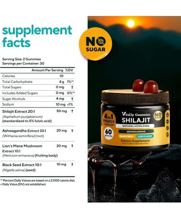 Shilajit Gummies - 1000mg Himalayan Natural Supplements for Healthy Aging & Energy - Sugar Free - 60 Count - Buy Online on GoSupps.com