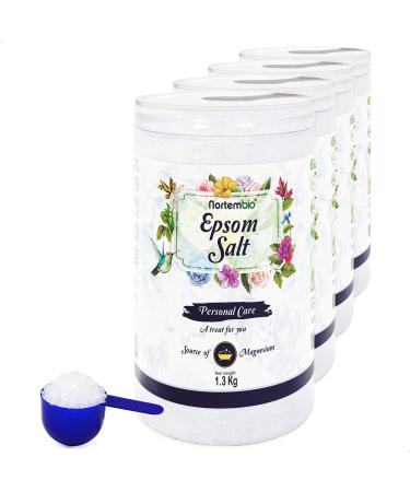 Nortembio Epsom Salt 4x1.3 kg. Concentrated source of natural magnesium.100% pure bathing salt no additives.Muscle relaxation and good sleep.Including e-book.1.3 kg (4 -pack)