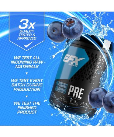 EFX Sports Training Ground Pre Workout Powder | Energy & Muscle Pumps | with Hydromax Glycerol Citrulline Beta Alanine | 300mg Caffeine | 20 Servings (Blueberry) - Buy Online on GoSupps.com
