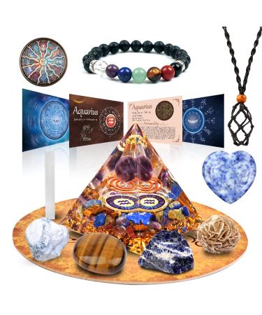 vuuuuv horoscope orgon pyramid Aquarius medicinal crystal gift set zodiac stones to accompanying birth stone for astrology Reiki energy meditation