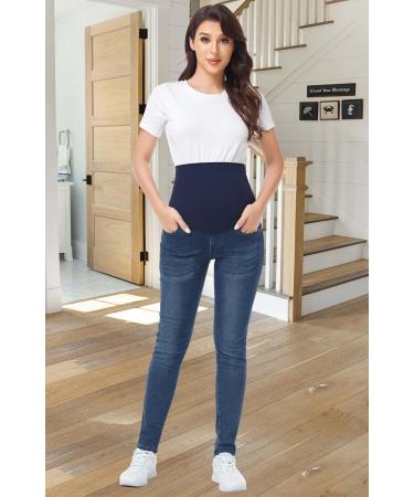 PACBREEZE Women's Maternity Jeans | Over The Belly | Slim Stretchy High Waist Denim Skinny Pants | Dark Blue - Buy Online on GoSupps.com