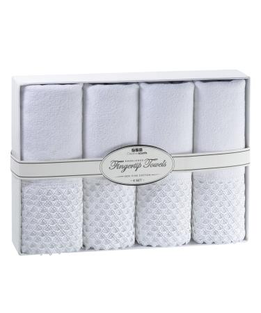 Creative Scents Decorative Fingertip Towels for Bathroom and Powder Room with Gorgeous White Lace - 4 Pack - 11 by 18" - Cotton Velour Towel Set Packaged in Gift Box for Best (White)
