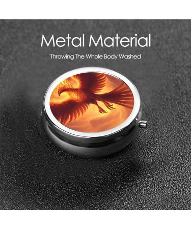 Buy Beautiful Phoenix Portable Metal Pill Box - Round Mini 3-Compartment | Ideal for Travel & Small Pills - Buy Online on GoSupps.com