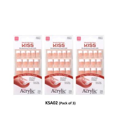 KISS Salon Acrylic French Nails Kit Sugar Rush Medium KSA02 (3 PACK)