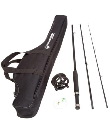 Fly Fishing Pole Collection  3 Piece Collapsible Fiberglass and Cork Rod and Ambidextrous Reel Combo with Carry Case and Accessories by Wakeman Outdoors Charter Series Fly Fishing Combo Kit
