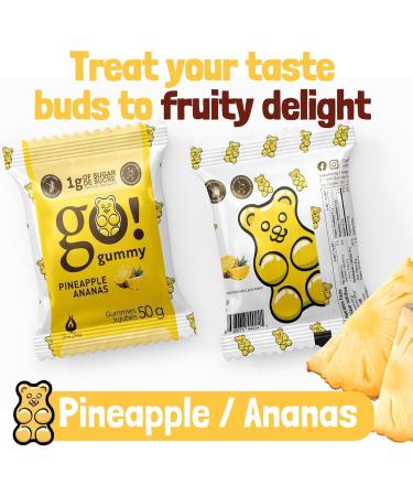 GoGummy Low Sugar (1g) Gummy Bears by Jimmy Sevigny | Pineapple Fruity Gummies | High Fiber No Sugar Alcohols Gluten Free | Pack of 12 x 50g Bags - Buy Online on GoSupps.com