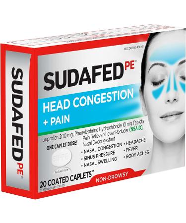 Sudafed PE Non-Drowsy Head Congestion + Pain Relief Caplets - 20 ct - Buy Online on GoSupps.com