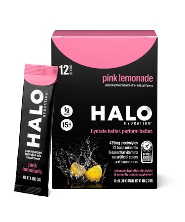 Halo Hydration Pink Lemonade - Electrolyte Drink Powder Sachets - Dietary Supplement Rich in Vitamin C & Zinc Complete Hydration - Keto Vegan & Low Calorie - 12 x Sachets Pink Lemonade 12 Count (Pack of 1)