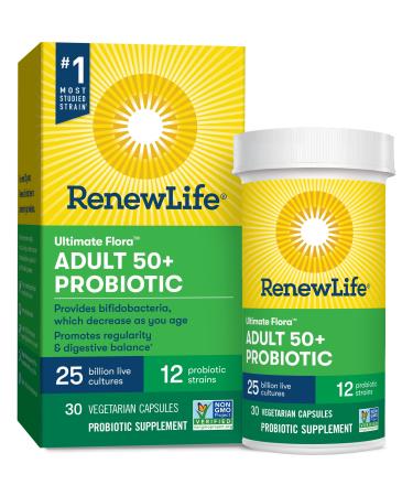 Renew Life Adult Probiotic - Ultimate Flora Adult 50+ Probiotic Supplement - Shelf Stable, Gluten, Dairy & Soy Free - 25 Billion CFU - 30 Vegetarian Capsules