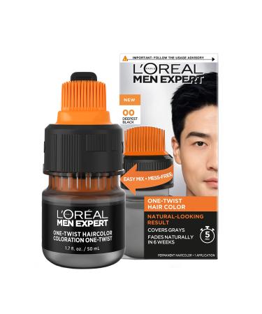 L Oreal Paris Men Expert One Twist Mess Free Permanent Hair Color Mens Hair Dye to Cover Grays Easy Mix Ammonia Free Application Deepest Black 00 1 Application Kit 00 Deepest Black/ Darker than H60 1.70 Fl Oz (Pack o...