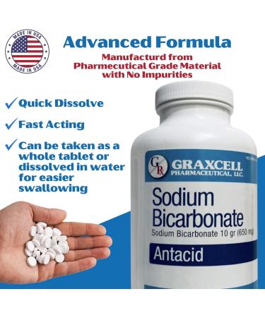 Sodium Bicarbonate Tablets 650mg | Relief for Acid Indigestion Heartburn & Upset Stomach | Kidney Health | 200 Count | USP Grade - Buy Online on GoSupps.com