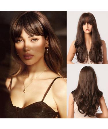 Honybia wig brown long smooth-ombre brown wigs for women cosplay women natural realistic hair synthetic heat-resistant wigs for carnival/costumes/theme party