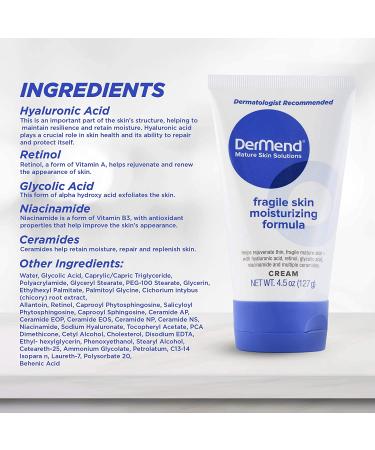 DerMend Fragile Skin Moisturizing Cream - Restoring & Rejuvenating Formula for Mature Skin - Anti-Wrinkle & Firming Daily Moisturizer - 4.5 Oz Tube - Buy Online on GoSupps.com