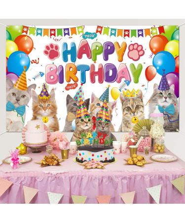 Cat Happy Birthday Backdrop Cat Birthday Party Decorations Kitten Photography Background for Pets Kitty Lover Kids Cat Theme Birthday Party Supplies - Buy Online on GoSupps.com
