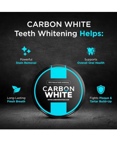 CARBON WHITE Teeth Whitening Powder - Natural Activated Coconut Charcoal Tooth Powder for Removing Stains & Discoloration - Helps Fight Tartar & Plaque Freshens Breath - Tasteless Odorless - 30g - Buy Online on GoSupps.com