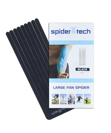 Spidertech Large Fan Pre-Cut Cotton Elastic Kinesiology Tape  Reduce Inflammation Easy to Use Long Lasting Durable. (Black) Black Large Fan