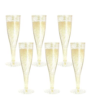 MR.FOAM Disposable Champagne Flutes,6PC Gold Glitter Plastic Champagne Glasses for Parties Plastic Champagne Flutes Cups Plastic Toasting Glasses,Mimosa,Wedding and Shower Party Supplies 6.5 OZ