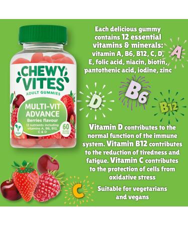 Chewy Vites Adults Multivitamin Advance | 60 Gummy Vitamins | 12 Essential Nutrients | 1-a-Day | 2 Months Supply | Real Fruit Juice | Vegan 60 count (Pack of 1) Adults Multivitamin Advance - Buy Online on GoSupps.com