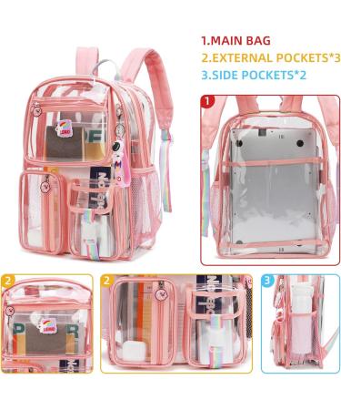 Clear Pink Backpack for Girls - LISINUO Transparent Book Bag for Women | Heavy Duty PVC Mesh, Cute Girls Bookbags - Buy Online on GoSupps.com