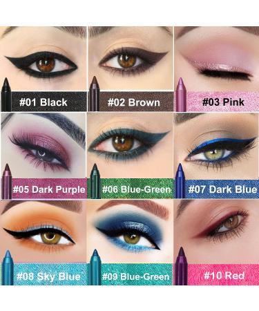 10 Colors Glitter Eyeliner Pencil Set for Women - Waterproof Metallic Eye & Lip Liners Kit - Professional Eye Makeup in Blue, Pearl, and More - Buy Online on GoSupps.com