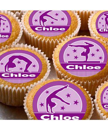 24 edible PRE CUT purple personalised gymnast gymnastics style kids childrens party decorations Wafer Paper Cupcake Fairy Cake Toppers