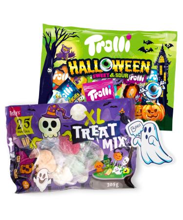 Pack Bonbons Halloween Mix Becky 205g & Trolli Sweet & Sour 360g avec autocollant fant me id al pour trick or treat enfants f te d Halloween d co bo te bonbons & plaisir gourmand effrayant Halloween Mix - 1 Pack (Becky 205g & Trolli 360g)