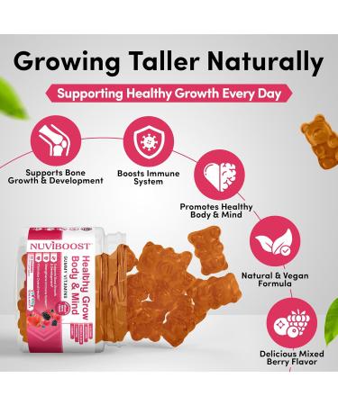NUVIBOOST Healthy Grow Height Growth Gummies Rich in Calcium Vitamins C D3 K2 L-Arginine Ashwagandha and Others Boost Bone Health & Immunity Multivitamin for Kids 5+ Teens and Adults. - Buy Online on GoSupps.com