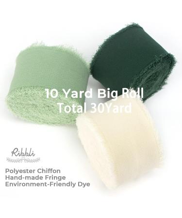 Handmade Silk Green Chiffon Ribbon 1.5 inch x 30 Yards for Wedding Decor - Ivory/Sage/Forest Green - Buy Online on GoSupps.com