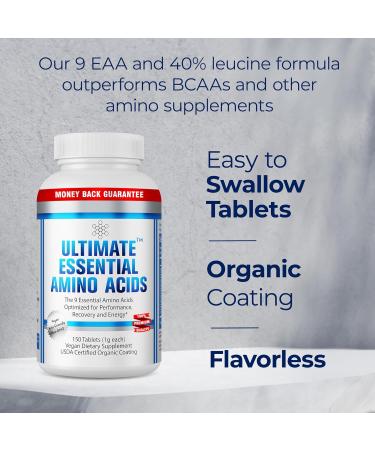 Ultimate Essential Amino Acid Supplement - 150 Easy-to-Swallow Tablets | 9 EAAs 40% Leucine | Boost Energy Lean Muscle & Recovery | Keto & Vegan Friendly - Buy Online on GoSupps.com
