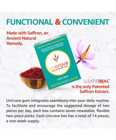 UnCrave Anti-Hunger Gum with Satiereal Saffron Extract - Control Compulsive Snacking and Cravings - Healthy Weight Management - Improve Mood - 7 Packs Crisp Mint (2 Count) - Buy Online on GoSupps.com