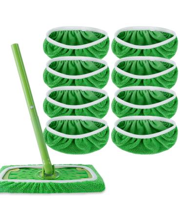 KEEPOW Reusable Wet Pads Compatible with Swiffer Sweeper Mop Dry Sweeping Cloths Washable Microfiber Wet Mopping Cloth Refills for Surface/Hardwood Floor Cleaning 8 Pack (Mop is Not Included) Green-8 Pack