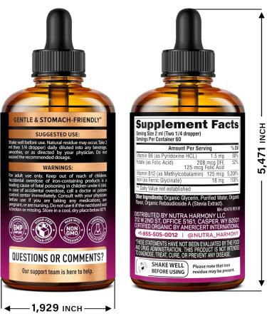 NUTRAHARMONY Liquid Iron & Vitamin B-Complex Drops - Buy Online on GoSupps.com