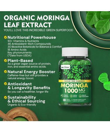 Moringa Gummies 1000mg + Spirulina, Saffron, Ashwagandha & Natural Astaxanthin 4 mg | Energy, Mood, Immune & Gut Health Green Superfood | Organic Moringa Supplement for Women Men, Sugar Free, 120Cts 60 Count (Pack of 2) - Buy Online on GoSupps.com
