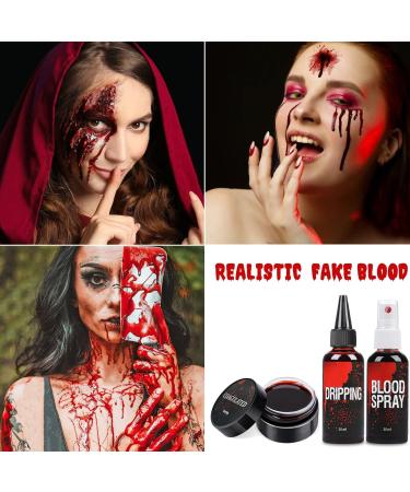  Ptesuply SFX Halloween Makeup Kit Fake Blood for Halloween Adult Makeup Kit Contains Scar Wax Fake Blood Spray + Drops + Coagulated Gel 6 Colors - Buy Online on GoSupps.com