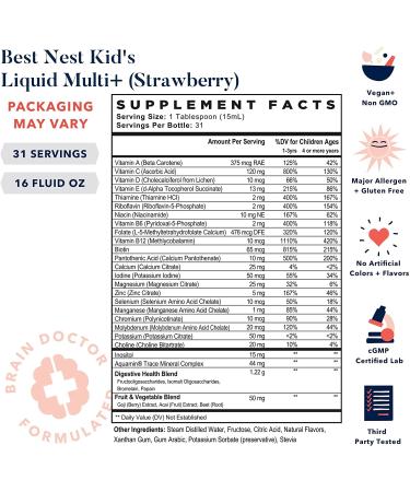 Daily Bird Multi+ Kids Liquid Multivitamin with Methylfolate & Methylcobalamin | Natural Whole Food Blend, Prebiotics, immune Support | Non-GMO, Gluten Free | Strawberry Flavor - 16 Fl Oz - Buy Online on GoSupps.com