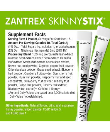 Buy Zantrex SkinnyStix Energy Powder - GLP-1 Support Boost Mood Low Calorie Yerba Mate & Coffee Bean - 15 Servings (Electric Lime) - International Shipping Available - Buy Online on GoSupps.com