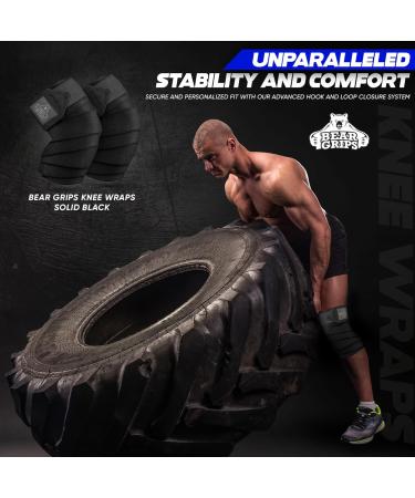 Bear Grips Knee Wraps - Heavy Duty Compression Support for Squats Weightlifting & Powerlifting - Knee Brace for Home Gym Workout (Solid Black - Buy Online on GoSupps.com