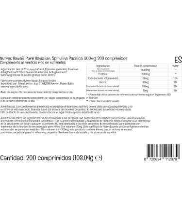 Nutrex Hawaii Pure Hawaiian Spirulina 500mg - 200 Vegan Tablets | Lab Tested, Gluten Free, Soy Free, Vegetarian - Buy Online on GoSupps.com