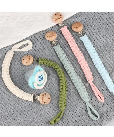 Handmade Braided Cotton Pacifier Clips for Boys & Girls - 11 Inch Holder with Wooden Clips | Fits All Pacifiers & Teething Toys | 3 Pack (PlumGrayPink) - Buy Online on GoSupps.com