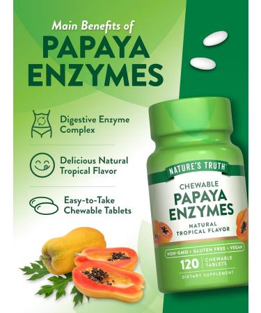 Nature's Truth Papaya Enzyme Chewable Tablets | 120 Count | Vegan Non-GMO & Gluten Free Supplement for Digestion | Natural Tropical Flavor - Buy Online on GoSupps.com