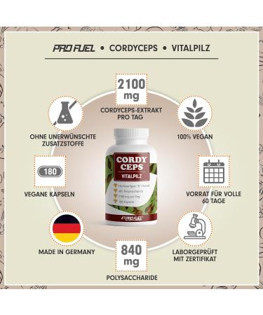 Buy Cordyceps Capsules 360x - 2100 mg High-Quality Fungus Extract (10:1) - 40% Bioactive Polysaccharides - 2 Bottles of 180 Capsules - International Shipping - Buy Online on GoSupps.com