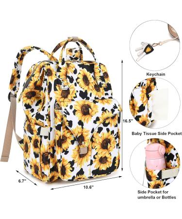 Mimfutu Baby Diaper Backpack | Sunflower Cow Print Diaper Bag for Stylish Moms | International Shipping Available - Buy Online on GoSupps.com