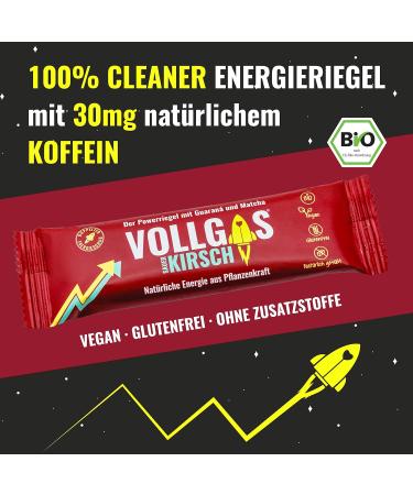 Vollgas Riegel Sauerkirsch - Vegan Organic Energy Bar with 30mg Caffeine | Gluten-Free Sports Bars for Cycling Running Hiking - 20 Pieces - Buy Online on GoSupps.com