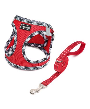 Doramio dog harness Small dogs with a leash step-in dishes reflective breathable breathable breast dishes anti-train safety dishes cat dishes for small dogs cats (red XL) XL red