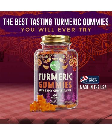 MAJU Turmeric Curcumin Gummies 60ct with Ginger & Black Pepper - Enhanced Absorption & Potency, Tumeric Gummies for Adults & Kids - Buy Online on GoSupps.com