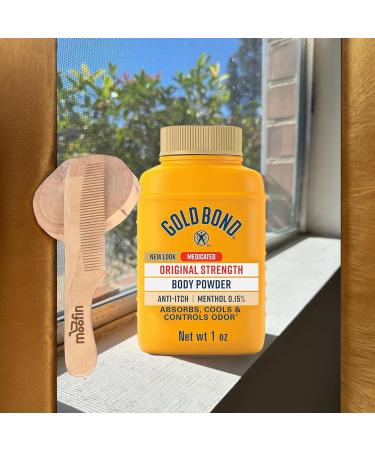 Medicated Original Strength Body Powder - Talc Free Cooling Relief for Skin Irritation - 1 Oz Portable Size with Wooden Comb - Pack of 6 | International Shipping Available - Buy Online on GoSupps.com