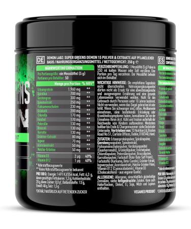 Super Greens Demon - Vegan Superfood Powder | 250g Smoothie Mix with Vegetables & Superfoods No Artificial Ingredients Made in Germany - 50 Portions - Buy Online on GoSupps.com