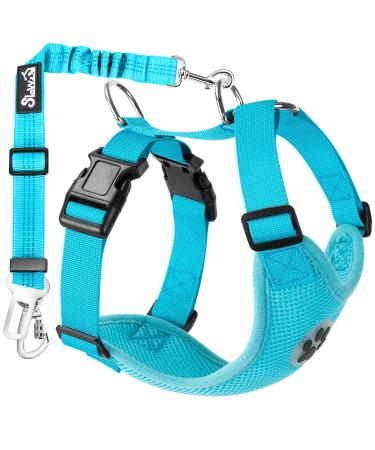Slowton dog harness with safety belt for car breathable dish Dog seat belt with 2 carabin hooks for attachment to the seat belt buckle or trunk (light blue XS) XS B-Hellblau